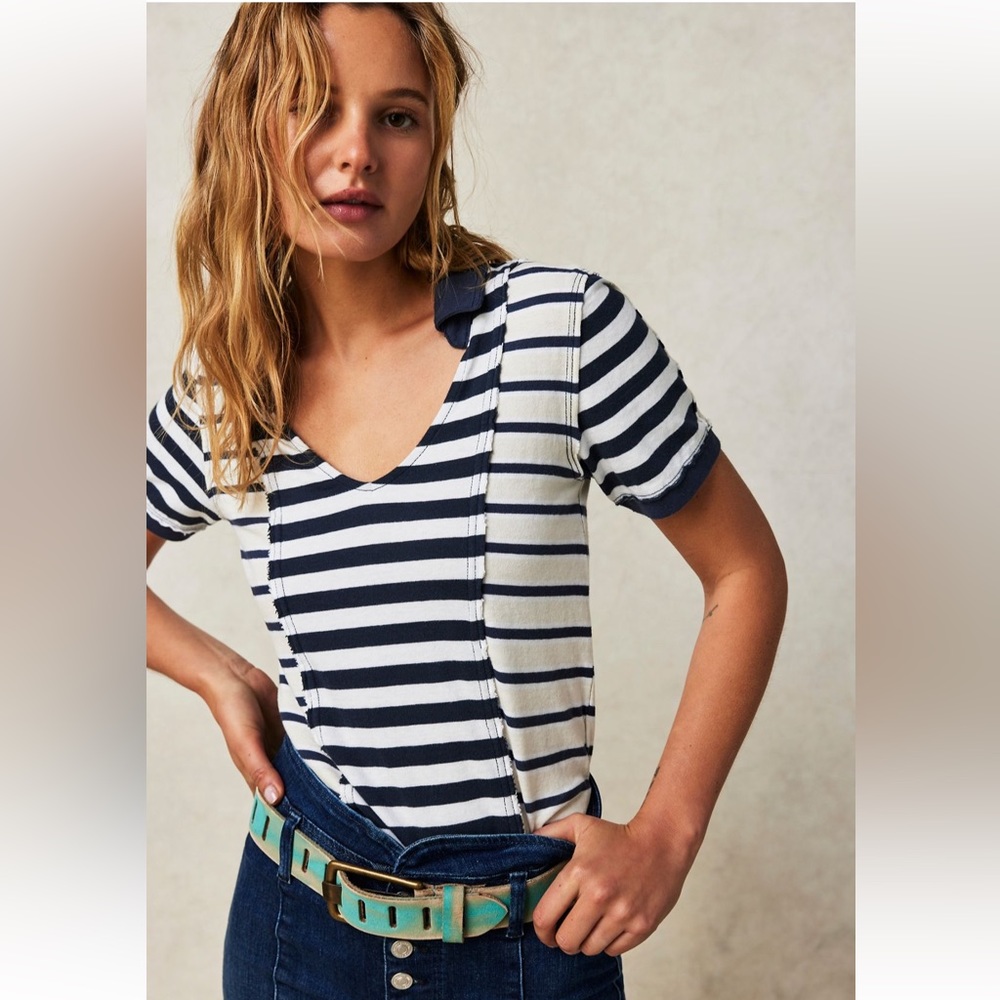 NWOT Free People Stripe Up Your Life Tee
